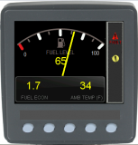 Example of a fuel gauge with a fault panel on the side and additional information at the bottom