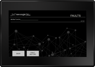 Faults Screen, this screen populates with faults as they appear on the system