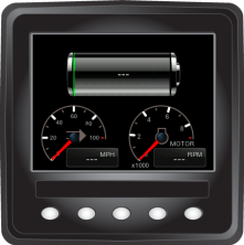 A custom Raptor screen showing the battery meter, vehicle speed and engine speed