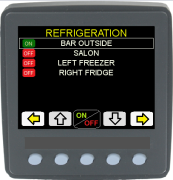 A custom screen from the Dancing Bear boat system, containing the Refrigeration screen